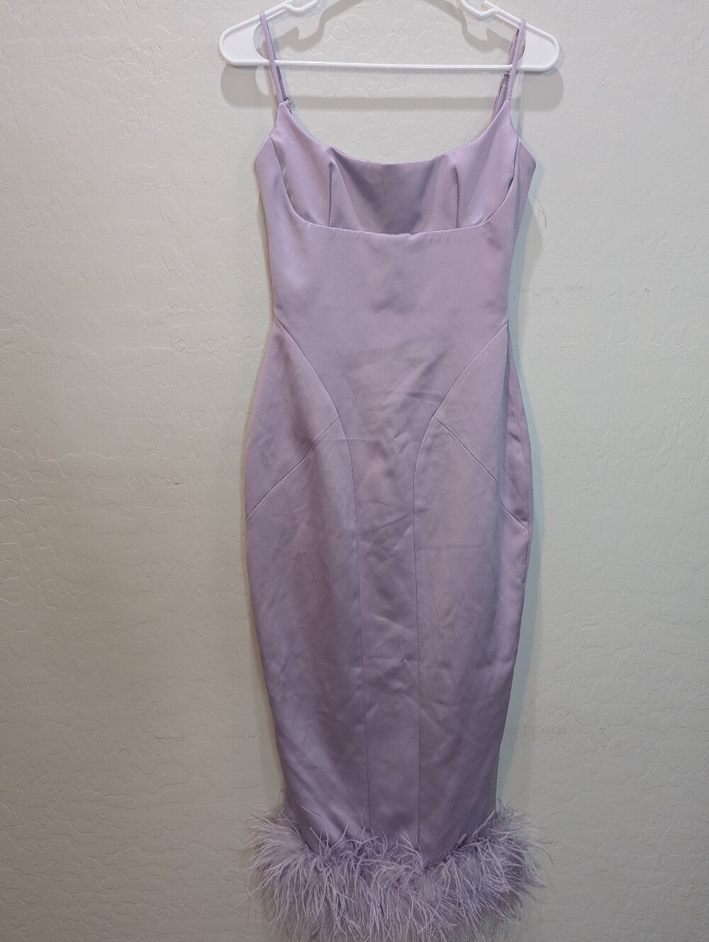 House of CB Helena Feather Trim Satin Midi Dress - Size S - Picture 4 of 11